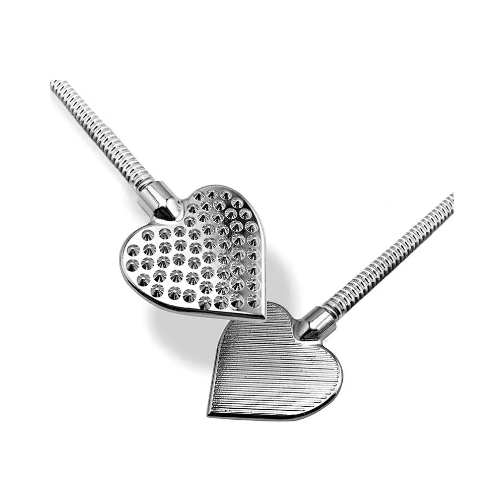 Nixie Flaming Heart Riding Crop Flogger - Silver