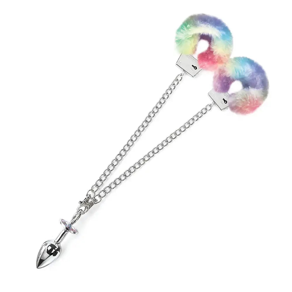 Global Novelties NIXIE Metal Butt Plug & Furry Handcuff Set | Anal Bondage Play