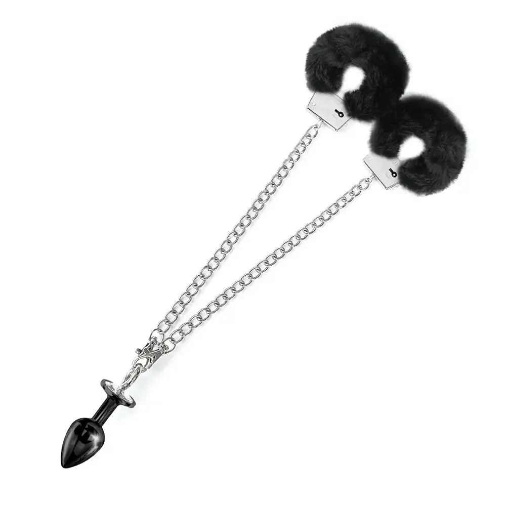 Global Novelties NIXIE Metal Butt Plug & Furry Handcuff Set | Anal Bondage Play
