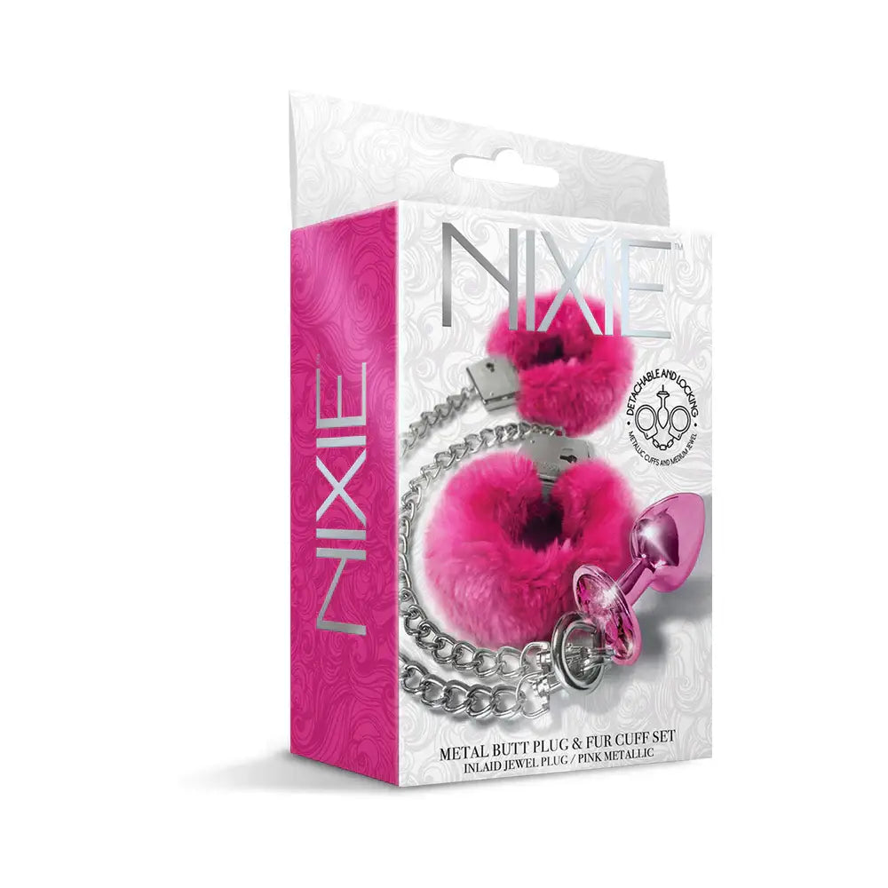 Global Novelties NIXIE Metal Butt Plug & Furry Handcuff Set | Anal Bondage Play