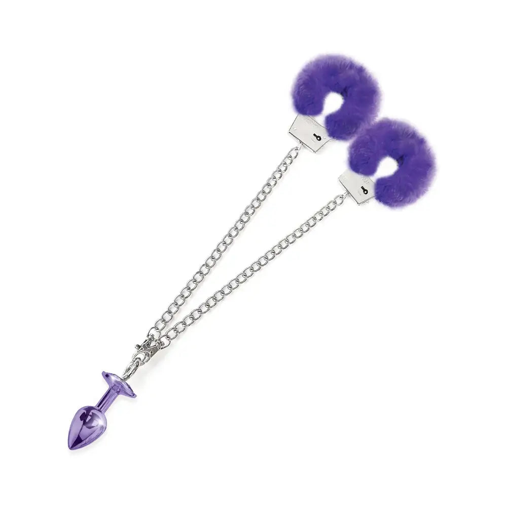 Global Novelties NIXIE Metal Butt Plug & Furry Handcuff Set | Anal Bondage Play