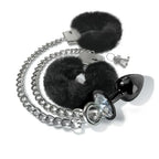 Global Novelties NIXIE Metal Butt Plug & Furry Handcuff Set | Anal Bondage Play Black