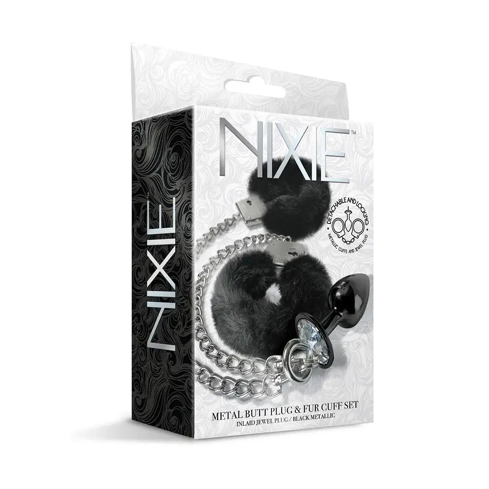 Global Novelties NIXIE Metal Butt Plug & Furry Handcuff Set | Anal Bondage Play