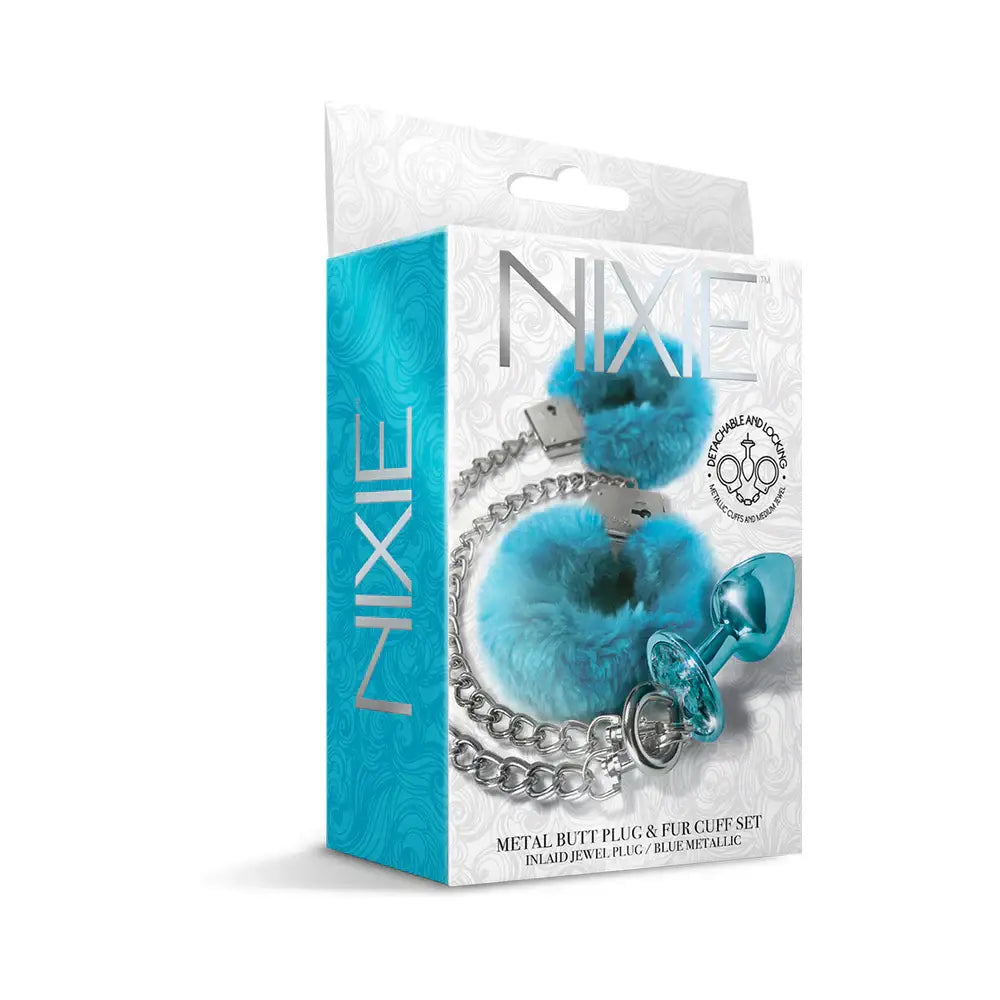 Global Novelties NIXIE Metal Butt Plug & Furry Handcuff Set | Anal Bondage Play