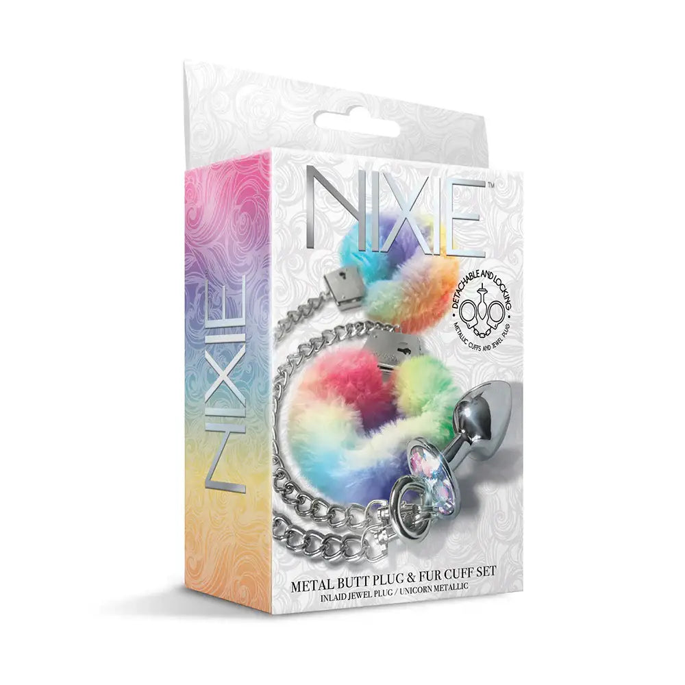 Global Novelties NIXIE Metal Butt Plug & Furry Handcuff Set | Anal Bondage Play