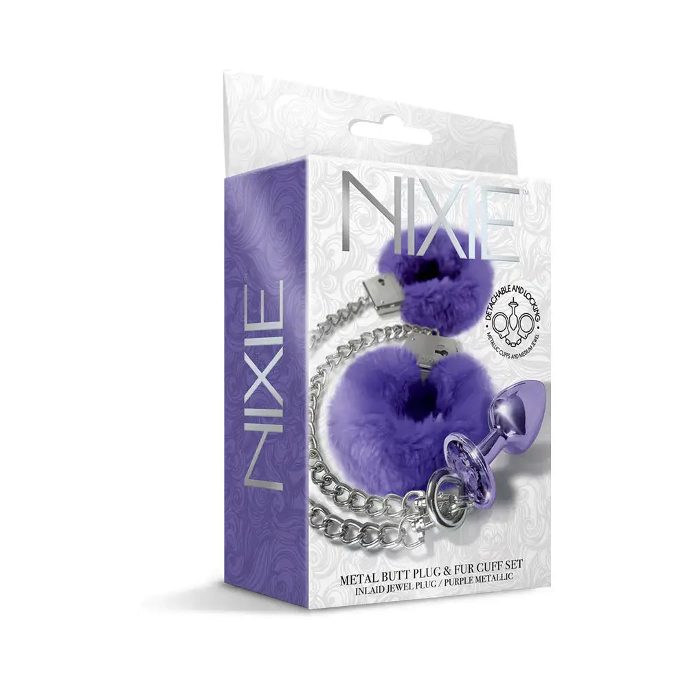 Global Novelties NIXIE Metal Butt Plug & Furry Handcuff Set | Anal Bondage Play