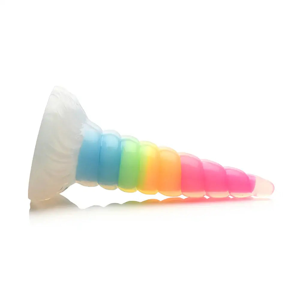XR Brands® Uni-Glow Glow-In-The-Dark Rainbow Silicone Dildo Rolik®