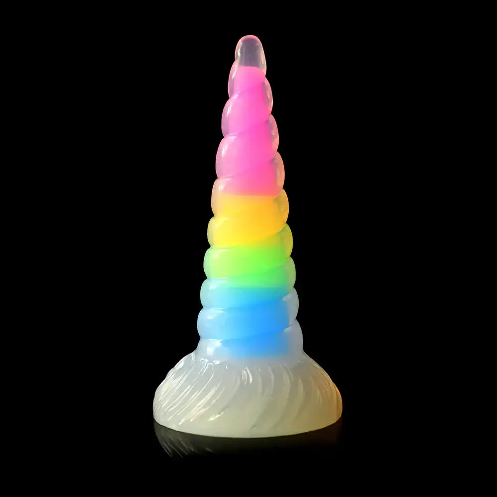 XR Brands® Uni-Glow Glow-In-The-Dark Rainbow Silicone Dildo Rolik®