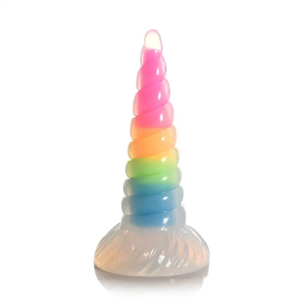XR Brands® Uni-Glow Glow-In-The-Dark Rainbow Silicone Dildo Rolik®