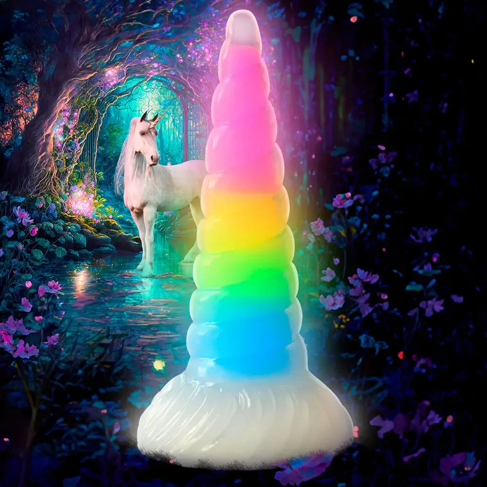 XR Brands® Uni-Glow Glow-In-The-Dark Rainbow Silicone Dildo Rolik®