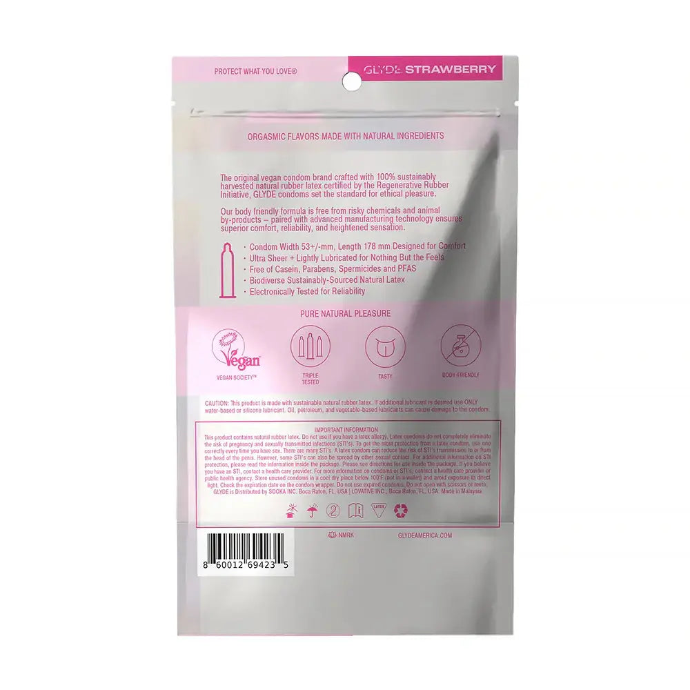 Glyde Organic Strawberry Flavored Condoms – Vegan & Plant-Based