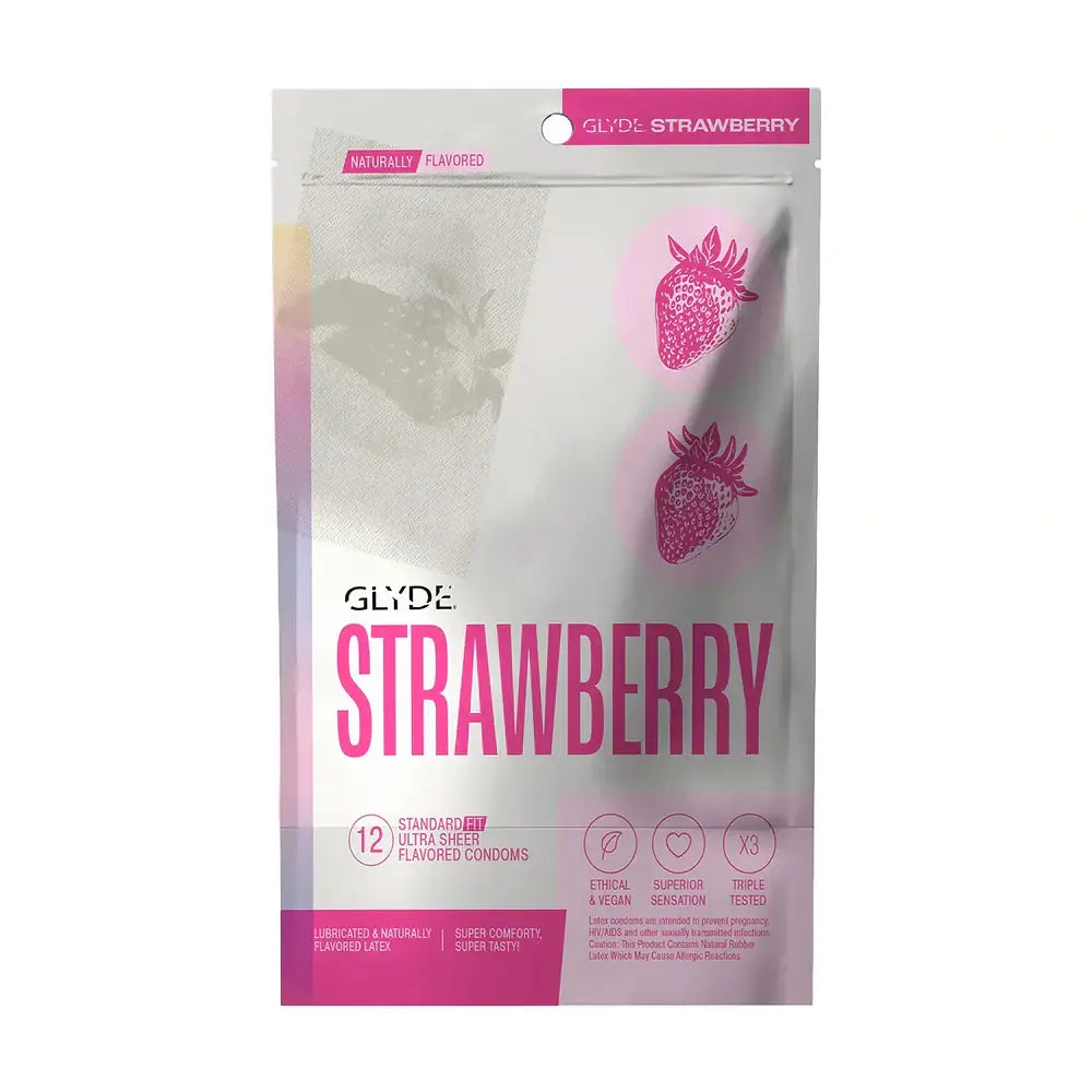Glyde Organic Strawberry Flavored Condoms – Vegan & Plant-Based Standard Fit
