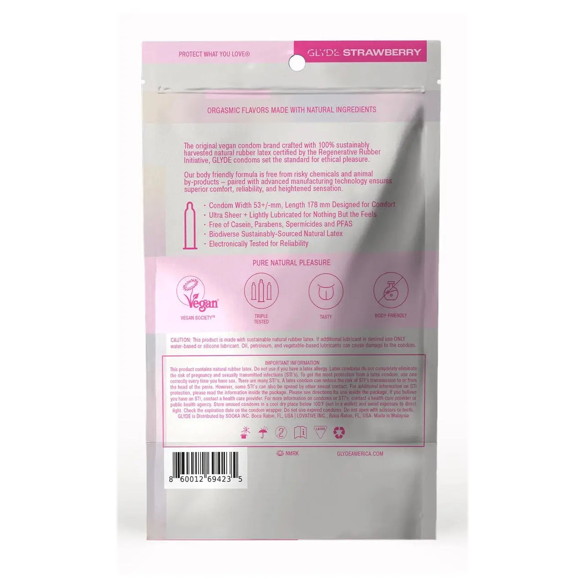 Glyde Organic Strawberry Flavored Condoms – Vegan & Plant-Based