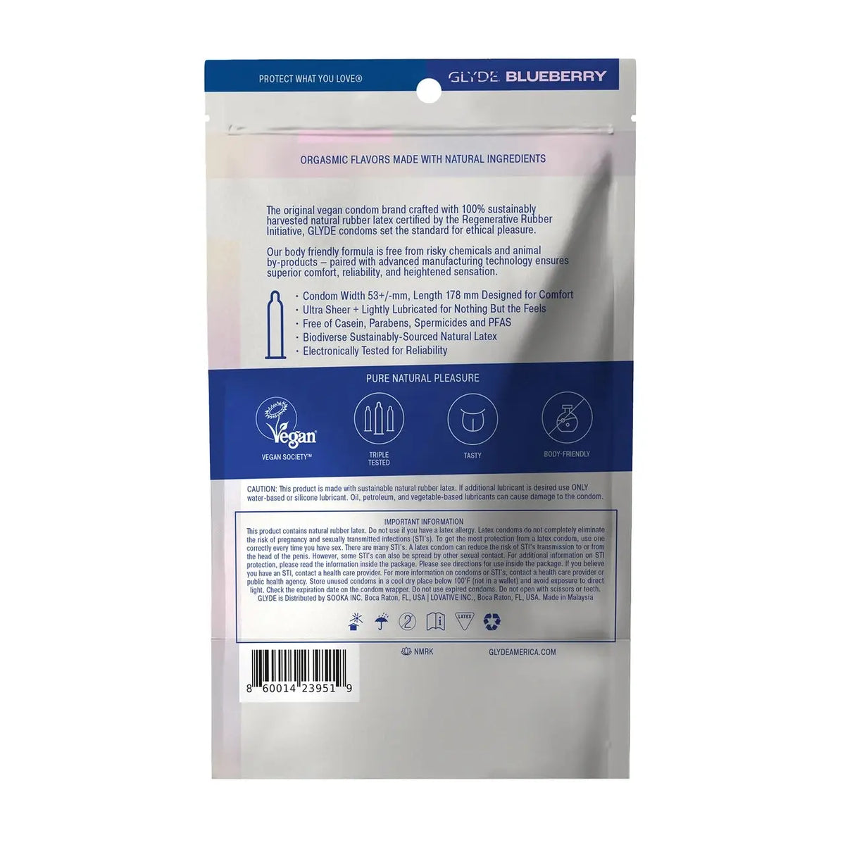 Glyde Ultra Organic Blueberry Flavored Condoms - Vegan & Fair Trade