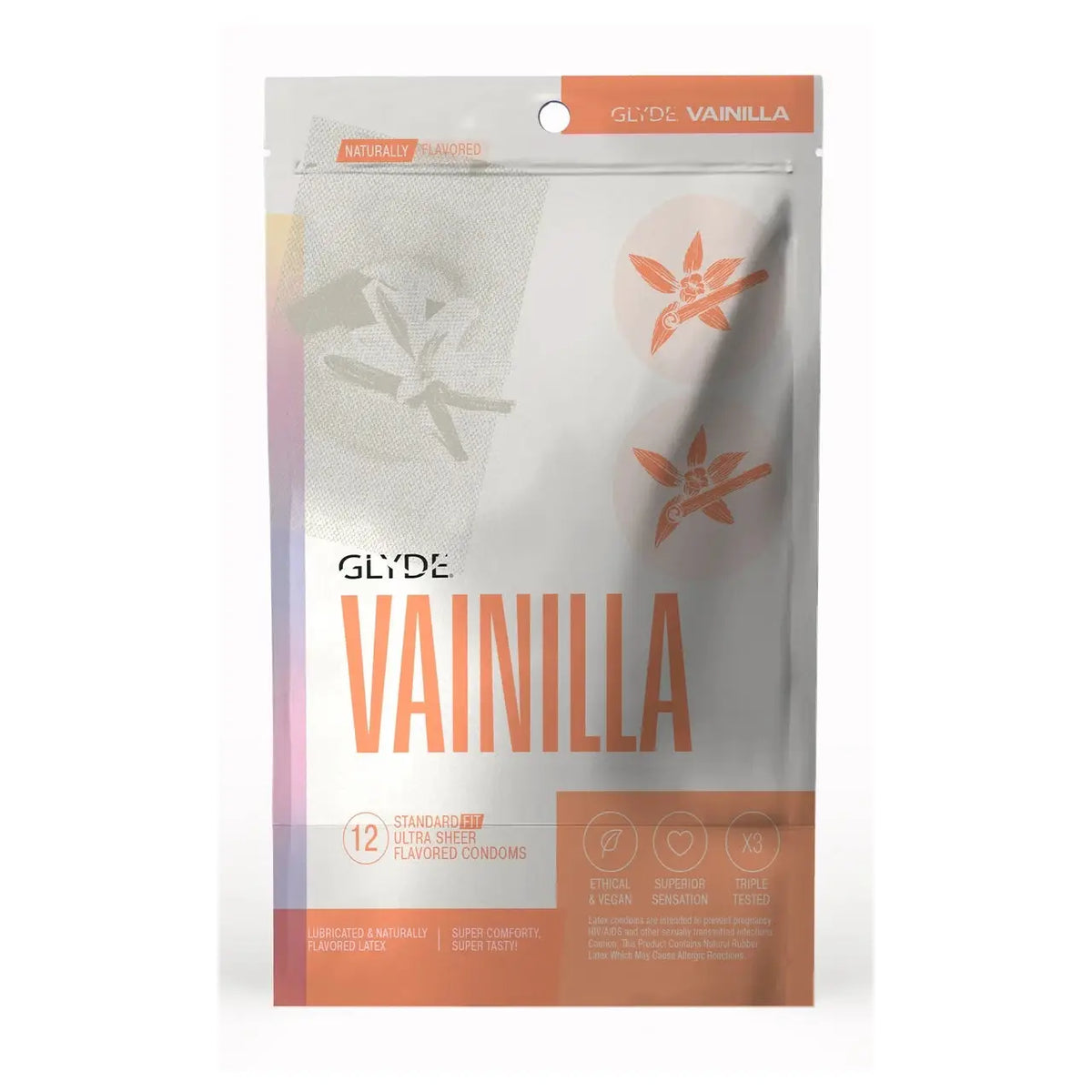 Glyde Ultra Organic Vanilla Flavored Condoms - Vegan & Plant-Based 12-Pack