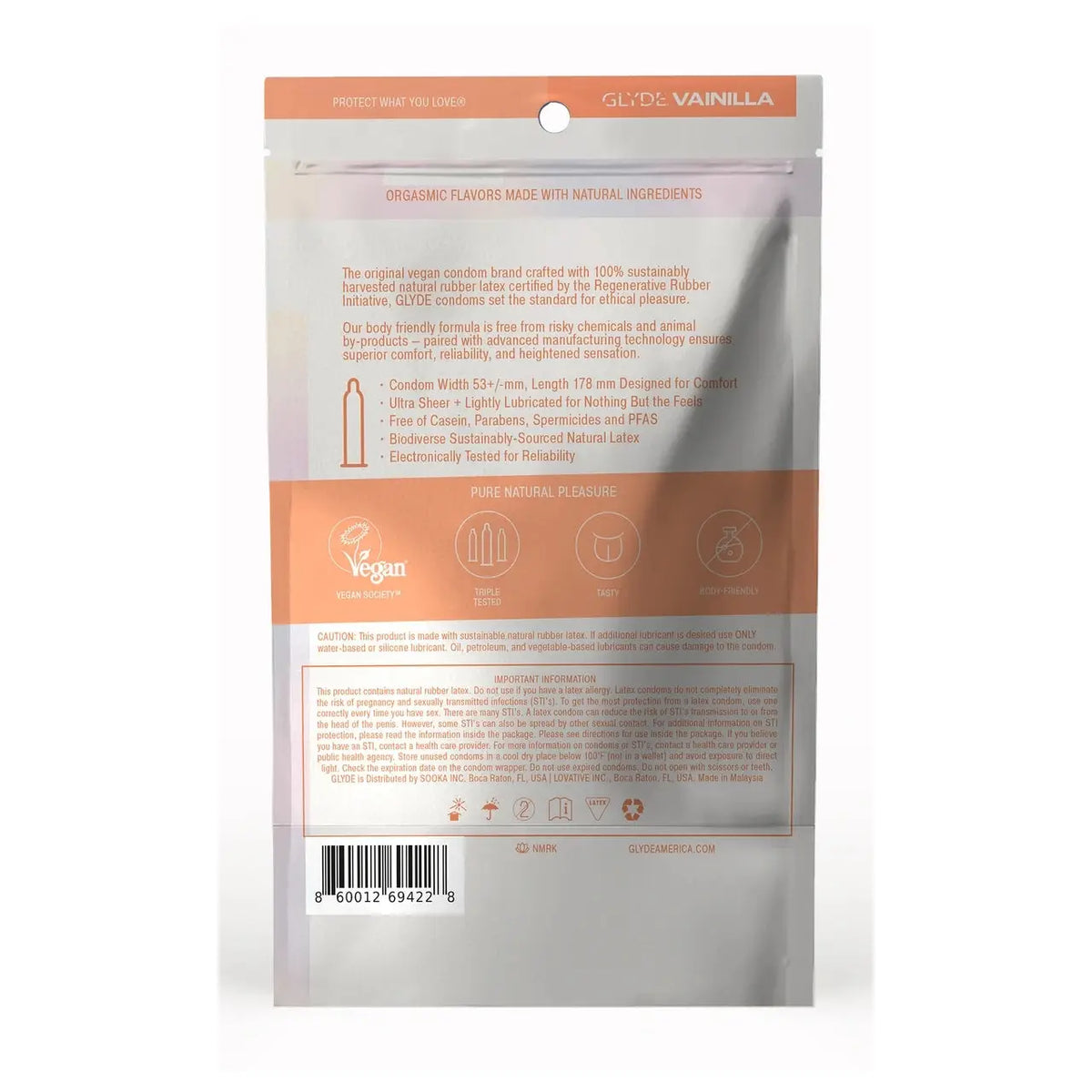 Glyde Ultra Organic Vanilla Flavored Condoms - Vegan & Plant-Based