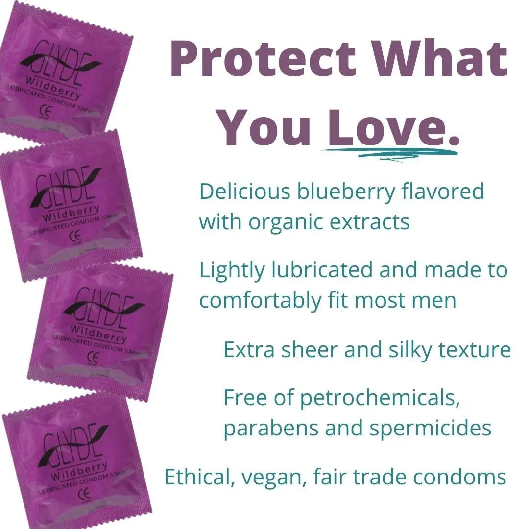 Glyde Wildberry Organic Flavored Condoms - Vegan & Ultra Thin 12-Pack