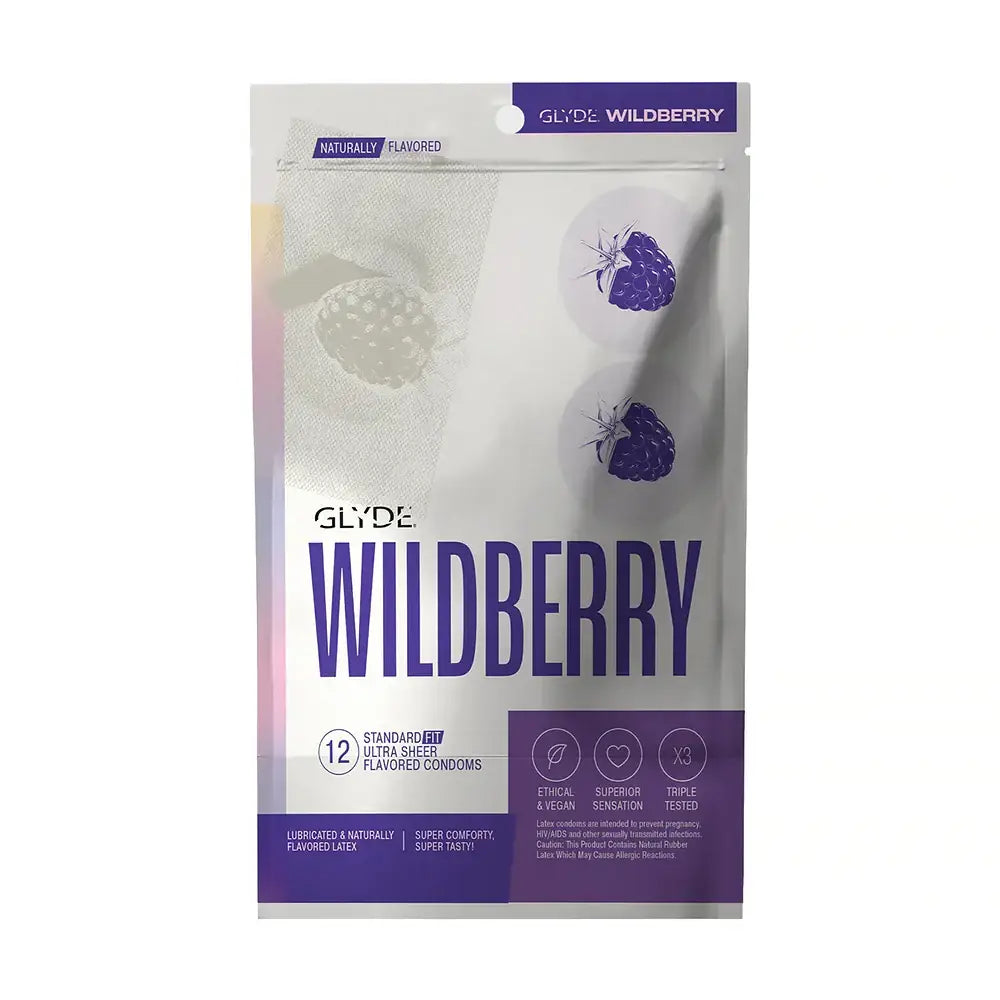 Glyde Wildberry Organic Flavored Condoms - Vegan & Ultra Thin 12-Pack
