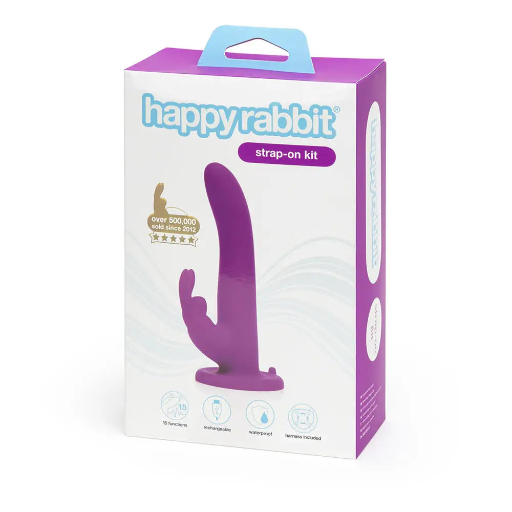 Happy Rabbit® Rechargeable Vibrating Strap On Harness Set - Magenta - Dildo
