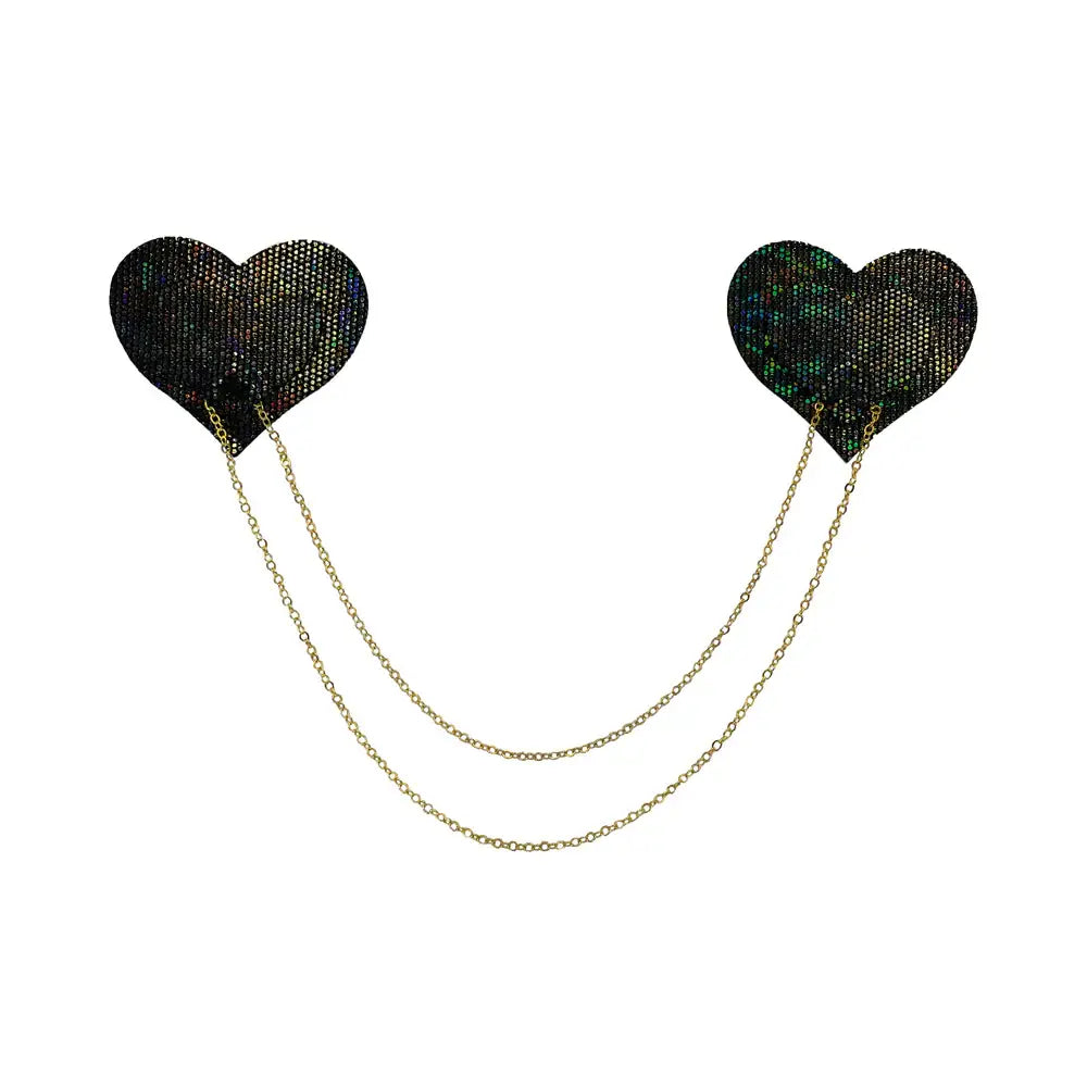Black Disco Ball Heart with Gold Chains Nipple Pasties