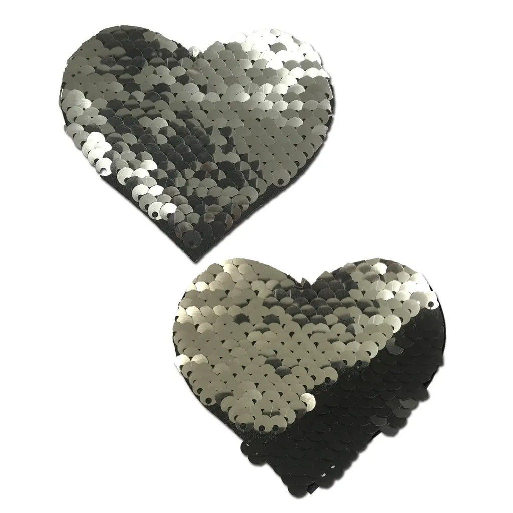 Heart Nipple Pasties High Quality Materials Prevent Wrinkling - Slate/Black Flip Sequins