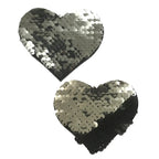 Heart Nipple Pasties High Quality Materials Prevent Wrinkling - Slate/Black Flip Sequins