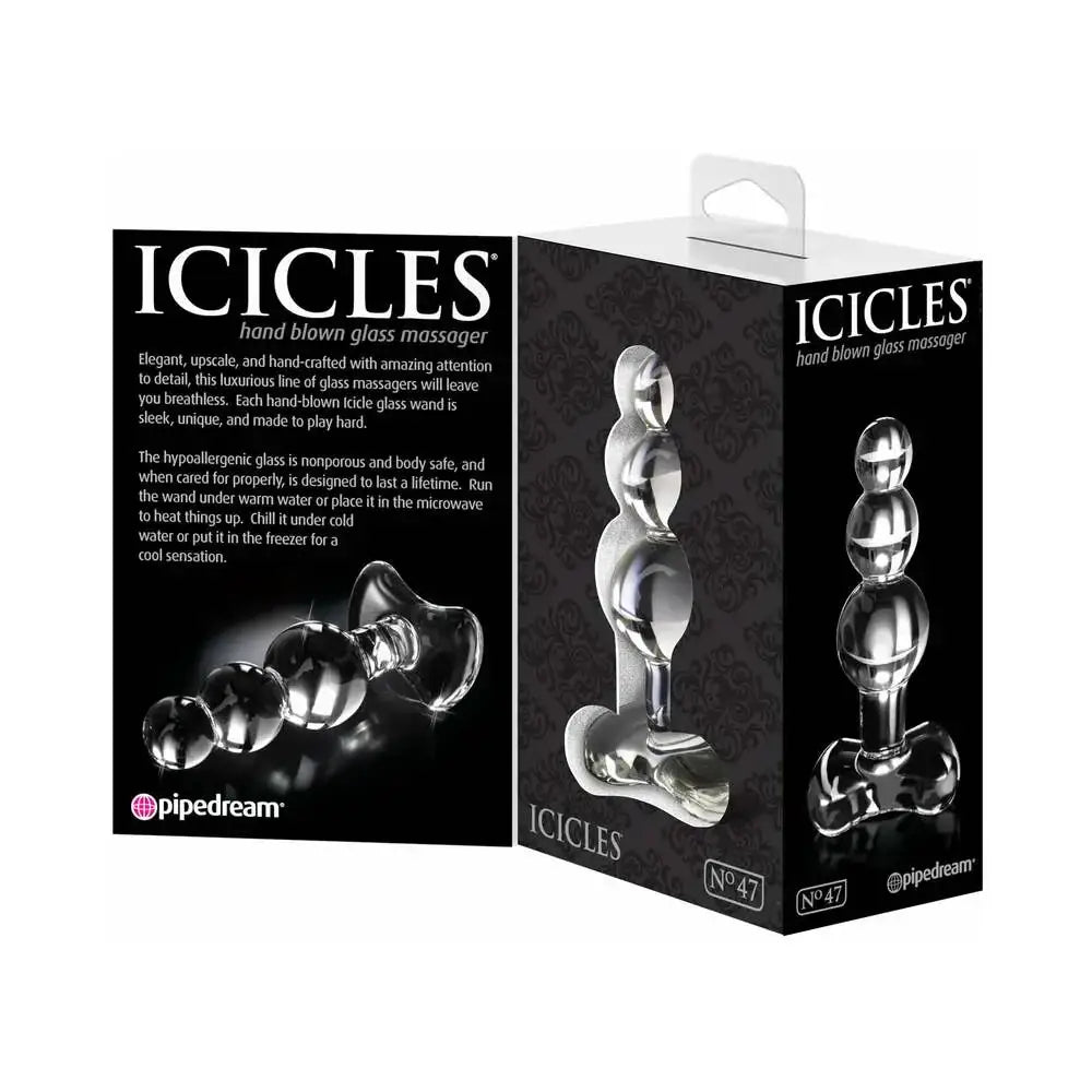 Icicles® No. 47 Beaded 4’’ Glass Anal Plug Clear Butt