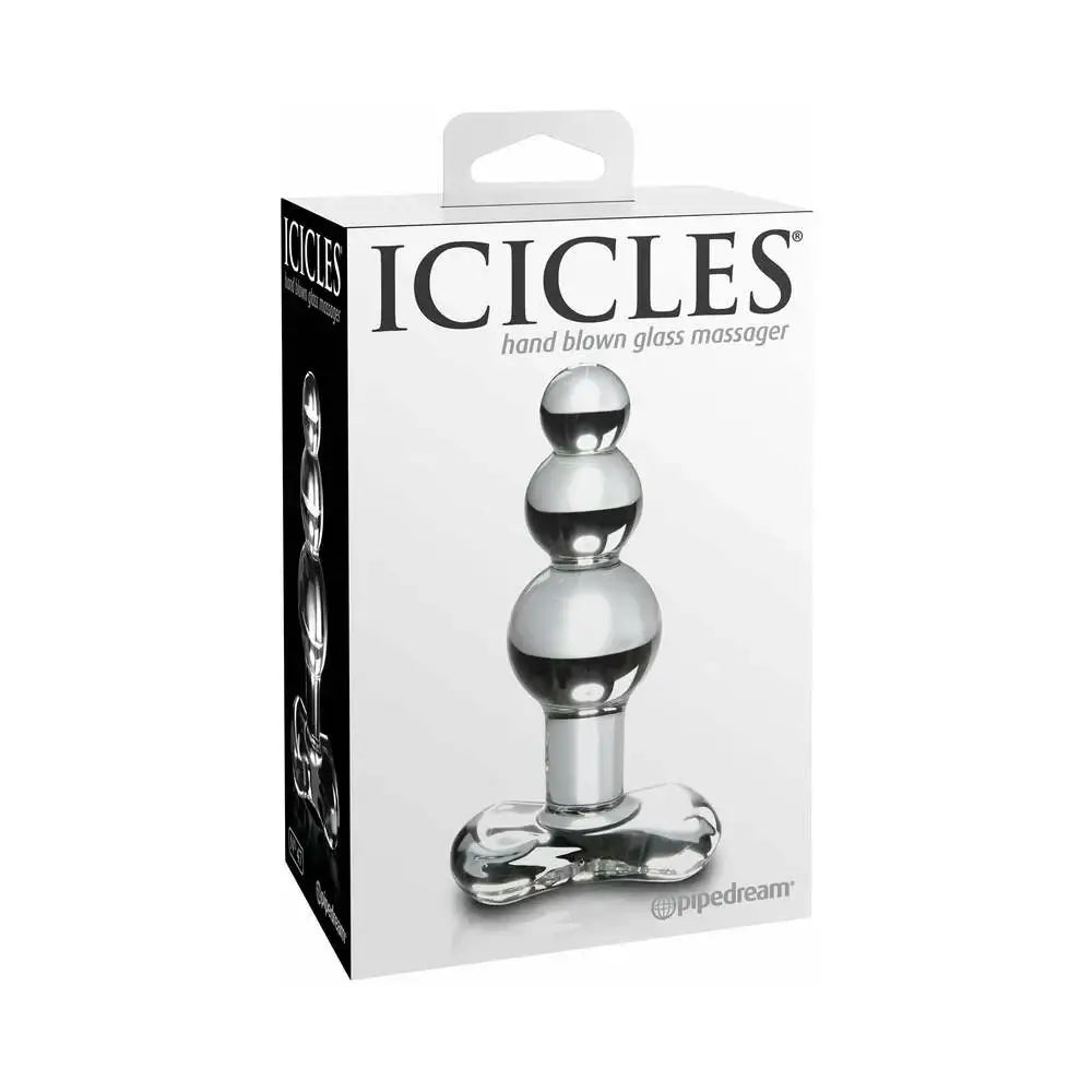 Icicles® No. 47 Beaded 4’’ Glass Anal Plug Clear Butt