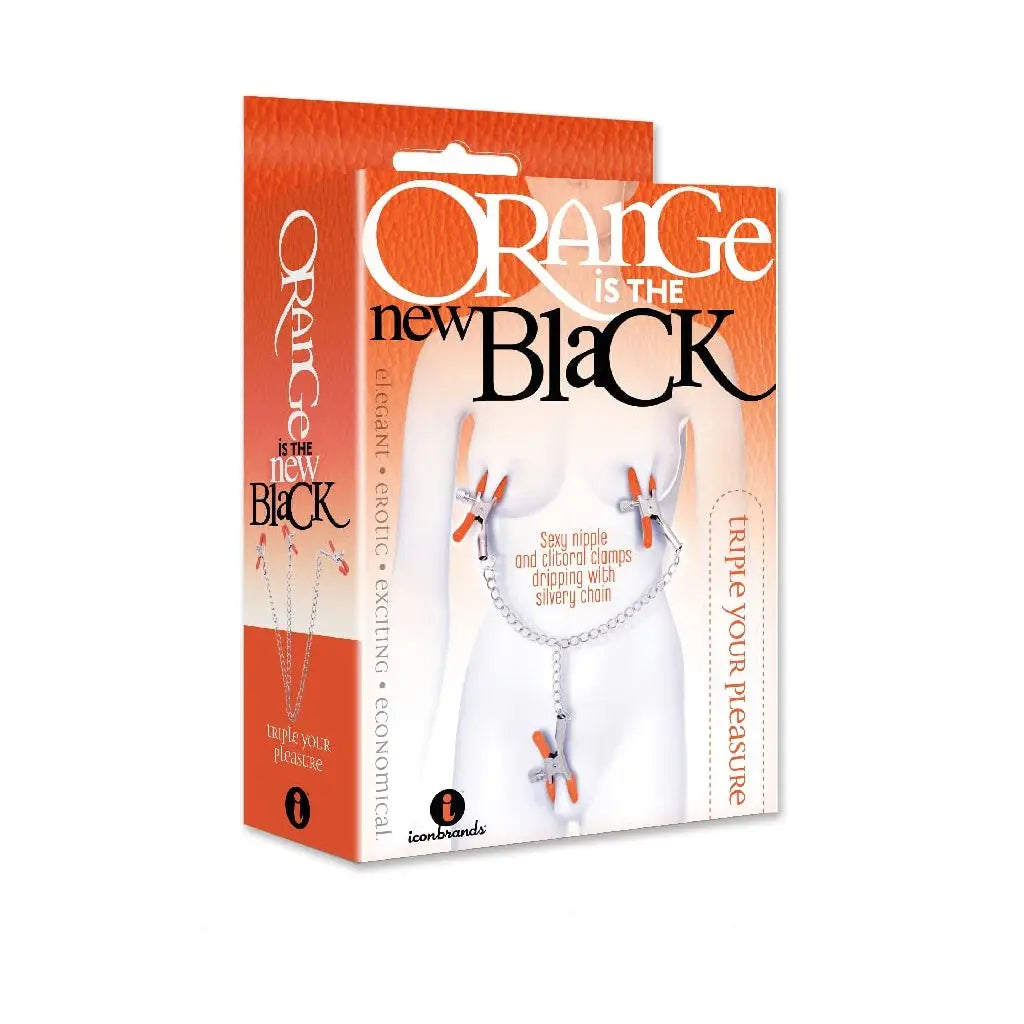Icon Brands Orange Is the New Black Triple Nipple Clamps with Chain Silver