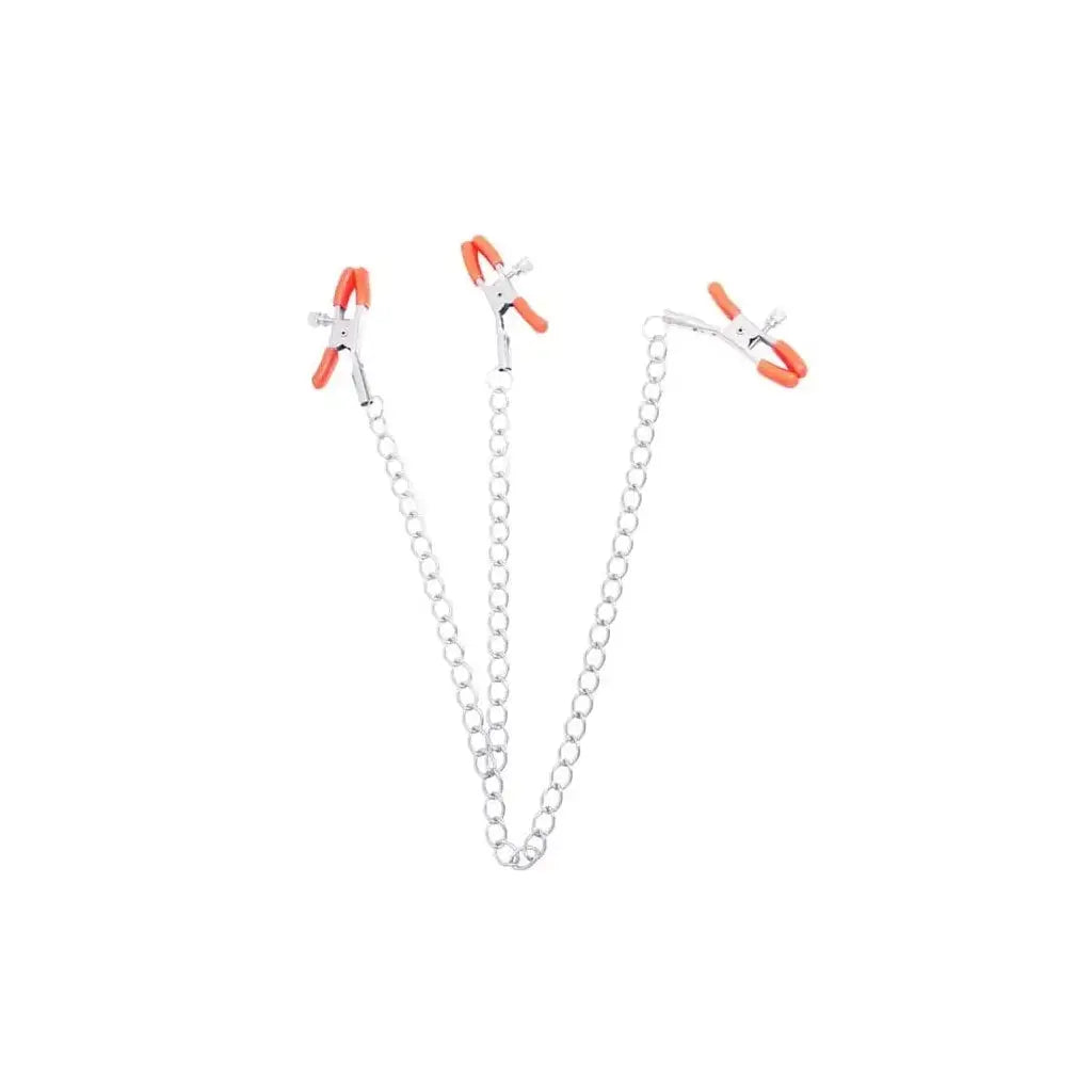 Icon Brands Orange Is the New Black Triple Nipple Clamps with Chain Silver