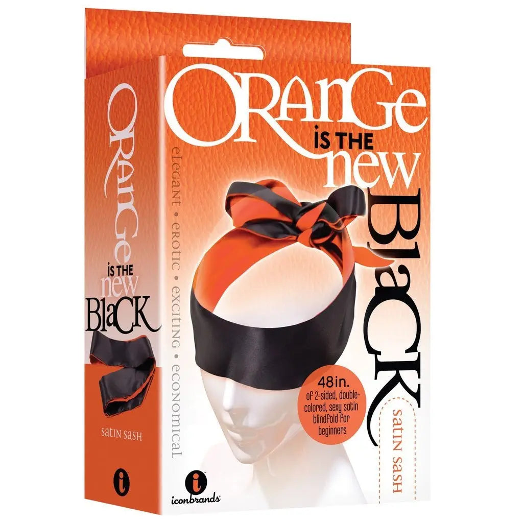 Icon Brands Reversible Satin Blindfold 60’’ - Orange & Black Luxury Restraint