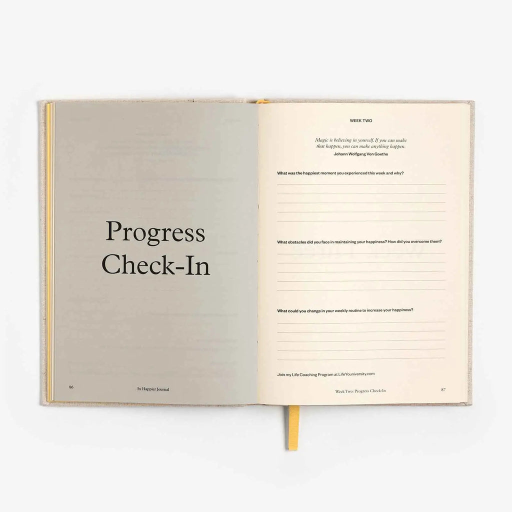 Open book with 'Progress Check-In' on a white background