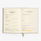 Open journal on a white background