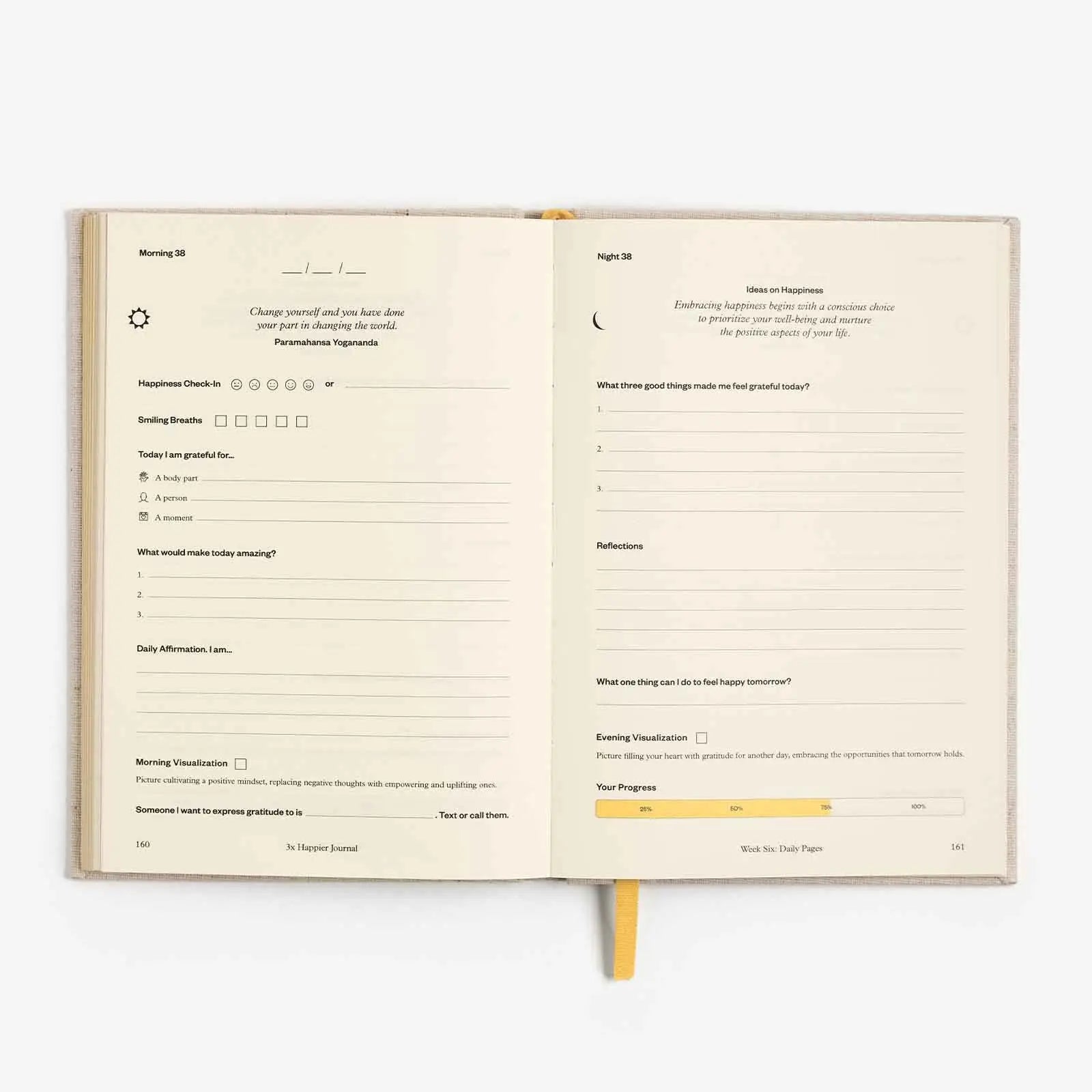 Open journal on a white background