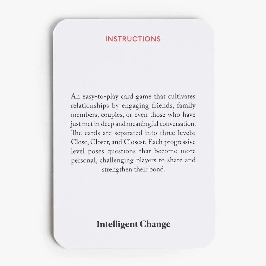 Card game instructions with 'Intelligent Change' branding on a white background