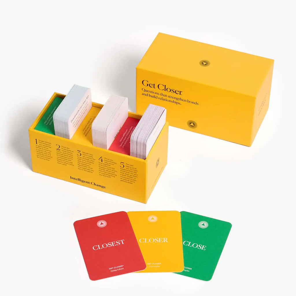 Colorful card game with 'Get Closer' text on a yellow box