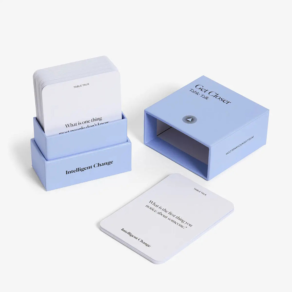 Set of cards in a blue box with 'Intelligent Change' branding on a white background