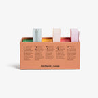 Rectangular box with colorful items and text on a white background