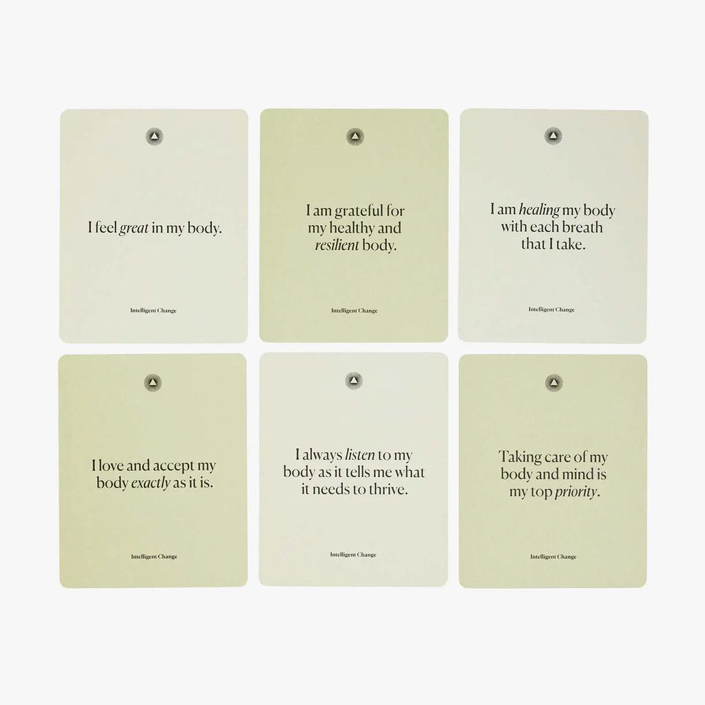 Intelligent Change Health & Wellbeing Affirmation Cards – 52-Card Deck with Beechwood Stand