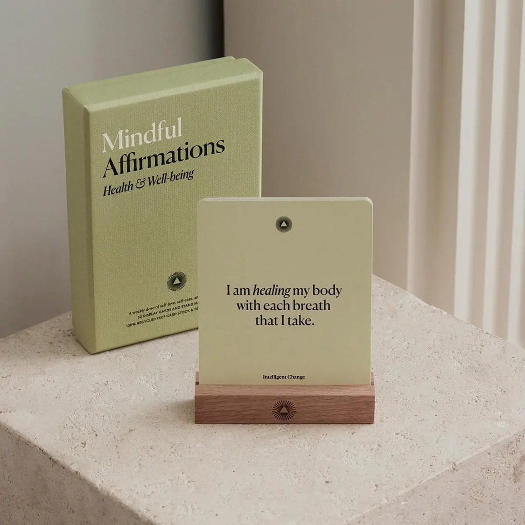 Intelligent Change Health & Wellbeing Affirmation Cards – 52-Card Deck with Beechwood Stand