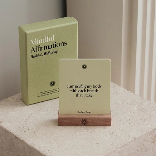 Intelligent Change Health & Wellbeing Affirmation Cards – 52-Card Deck with Beechwood Stand