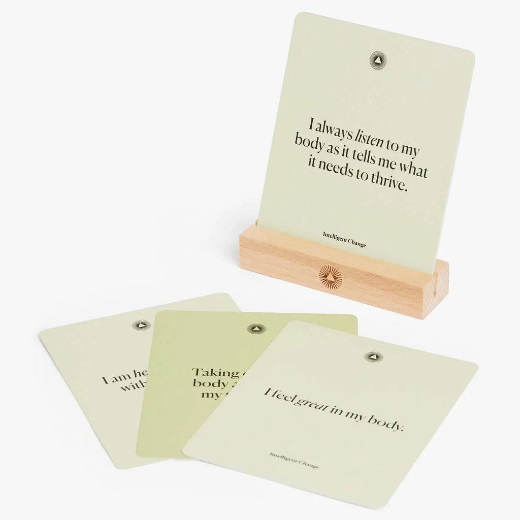 Intelligent Change Health & Wellbeing Affirmation Cards – 52-Card Deck with Beechwood Stand