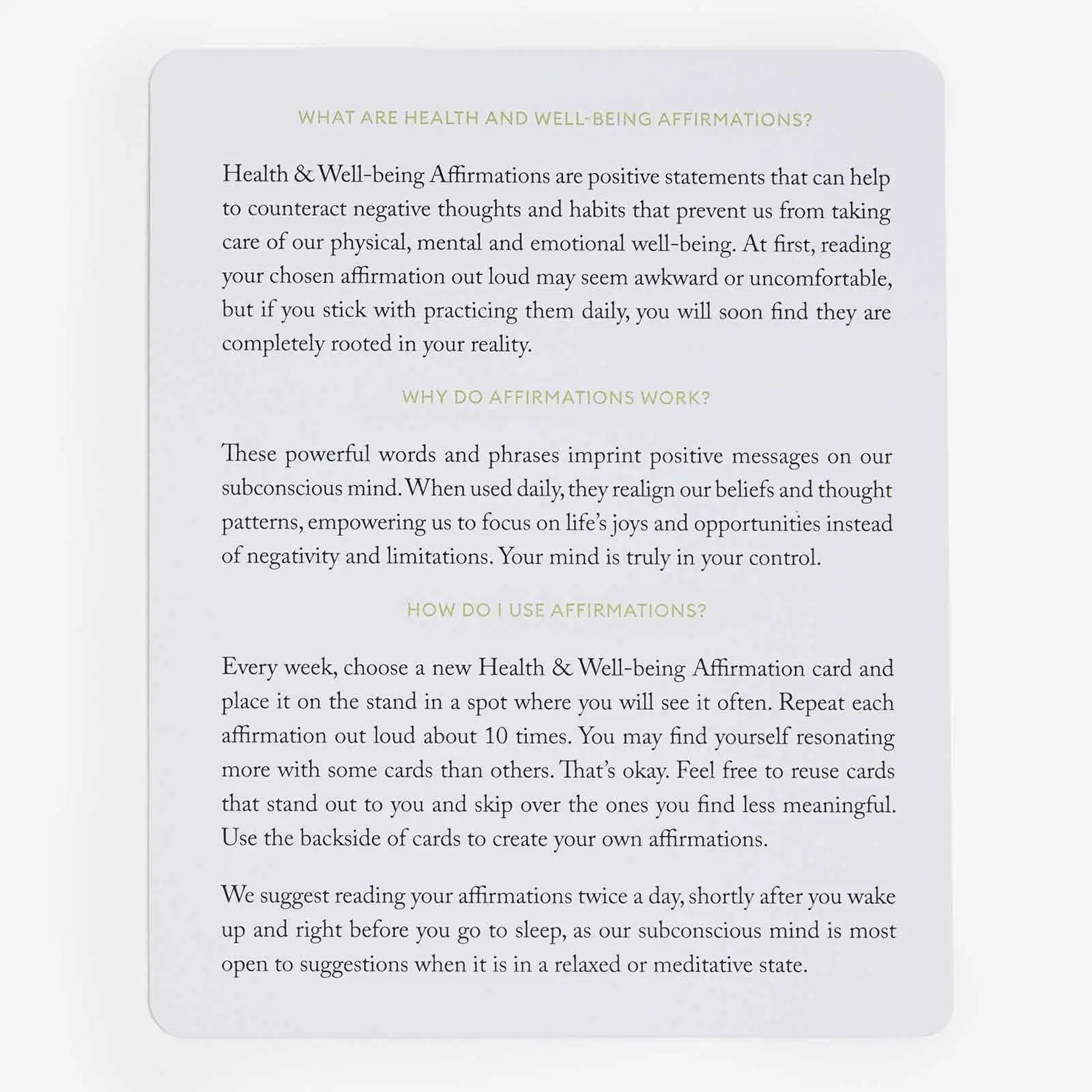 Intelligent Change Health & Wellbeing Affirmation Cards – 52-Card Deck with Beechwood Stand