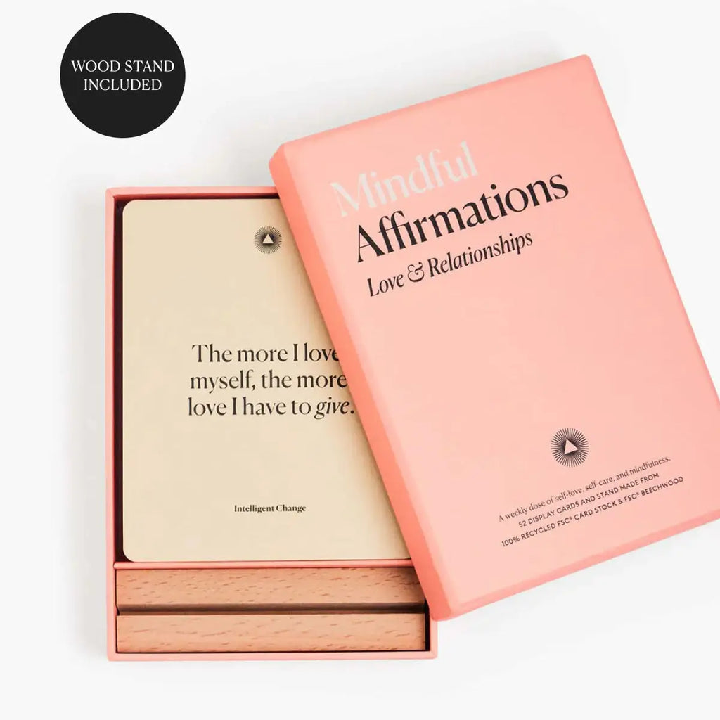Intelligent Change Love & Relationships Affirmation Cards – 52-Card Deck with Beechwood Stand