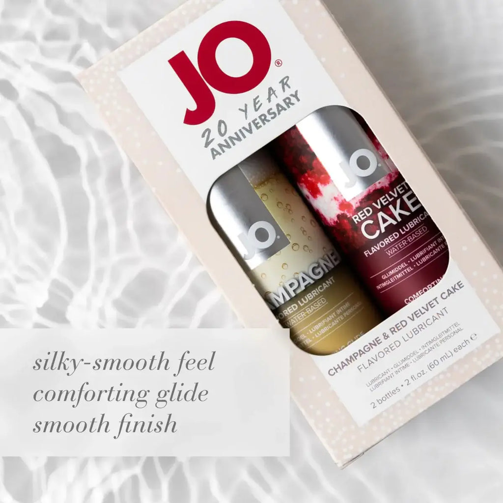JO® 20th Anniversary Champagne/Red Velvet Cake Flavored Water - Based Lubricant Set - Rolik®