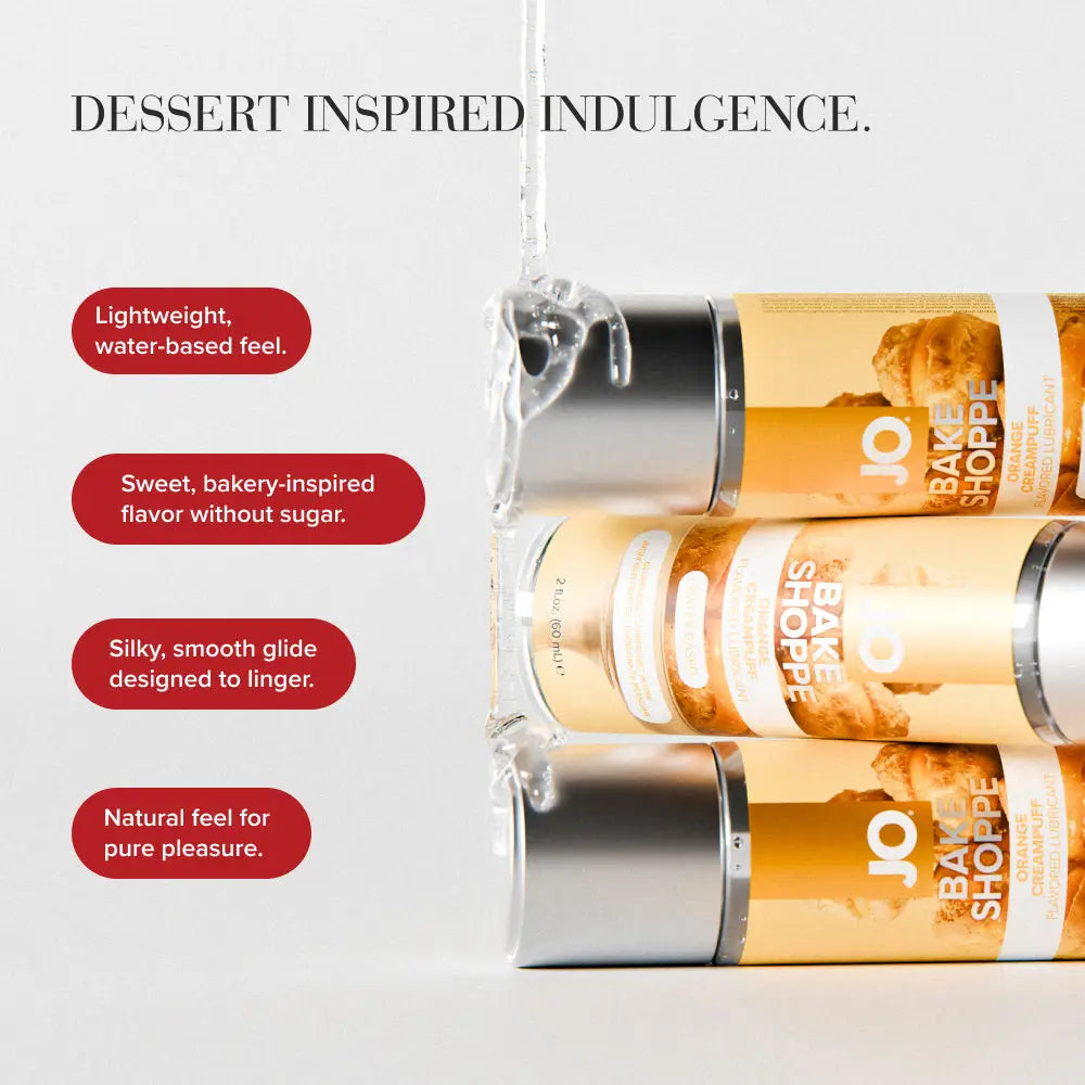 JO® Bake Shoppe Flavored Water-Based Lubricant | Peach Cobbler Frosted Cupcake & Orange Creampuff