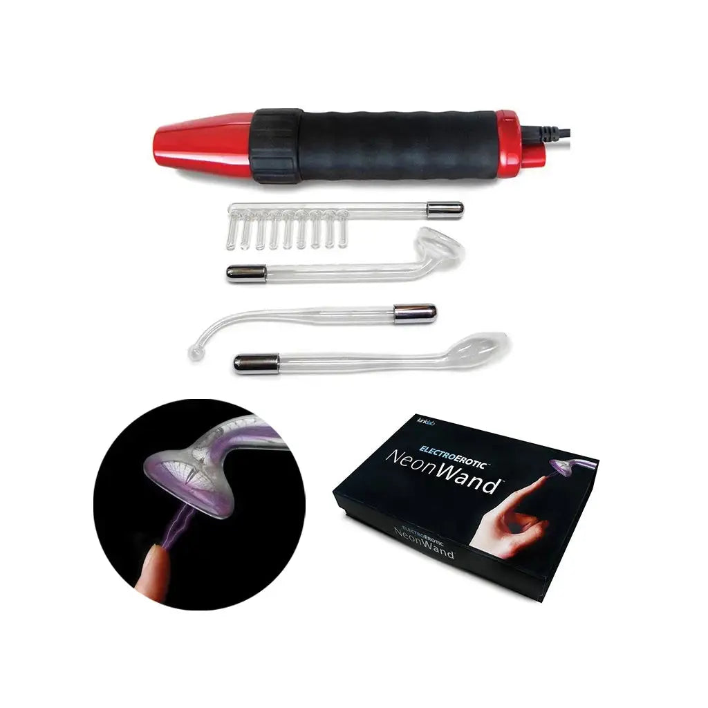 kinklab® KinkLab Neon Wand Electrosex Kit – Premium Electrostimulation Purple Electrode & Red Handle