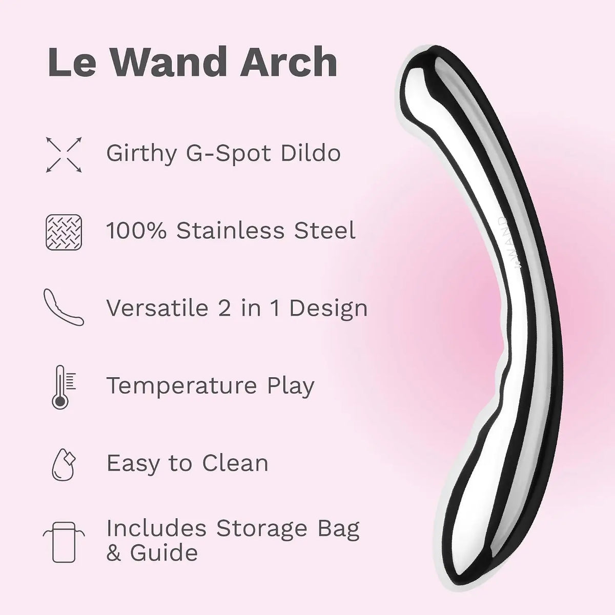Le Wand Arch Stainless Steel G-Spot - Double-Ended Dildo Silver