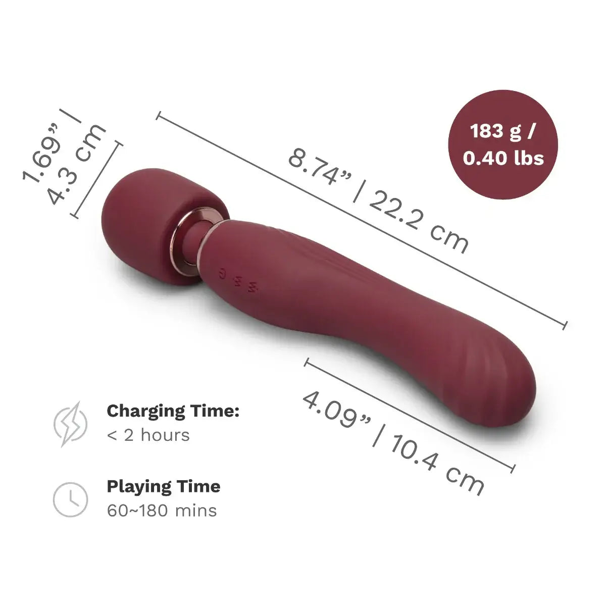 Burgundy Double-Ended Flat Top Fusion G Petite Wand Vibrator