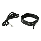 Leather Collar and Leash Set - Black - Restraints